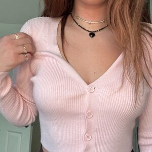 Forever 21 x Mean Girls Light Pink Ribbed Button-Up Top